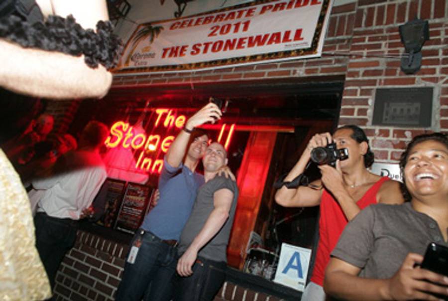 A celebration Friday night in front of the historic Stonewall bar.(Spencer Platt/Getty Images)