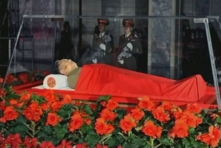 The Dear Leader lying in state yesterday.(Reuters/Guardian)