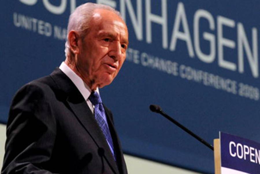 Peres speaks at the Copenhagen summit last month.(Moshe Milner/GPO via Getty Images)