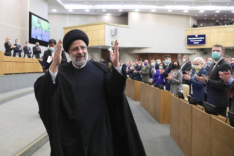 Iran's President Ebrahim Raisi attends a plenary meeting of the Russian State Duma on Jan. 20, 2022
