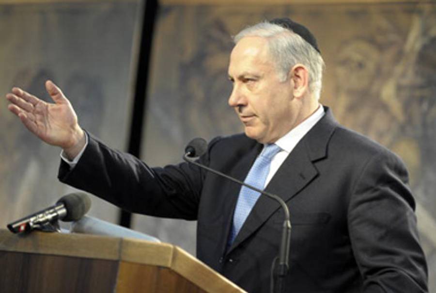 Netanyahu speaking at Auschwitz last week.(Janek Skarzynski/AFP/Getty Images)