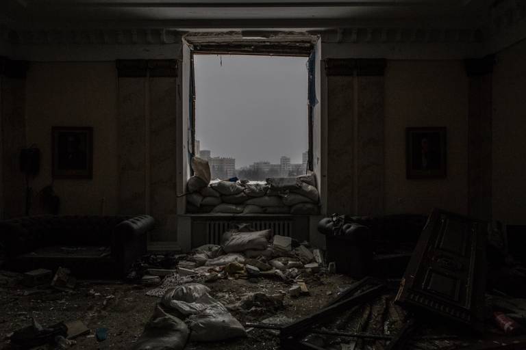 View from the Kharkiv Governor’s Palace, bombed on March 1, 2022, in the center of Kharkiv, Ukraine
