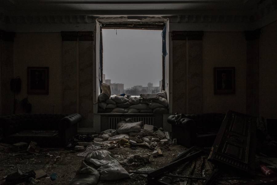 View from the Kharkiv Governor’s Palace, bombed on March 1, 2022, in the center of Kharkiv, Ukraine