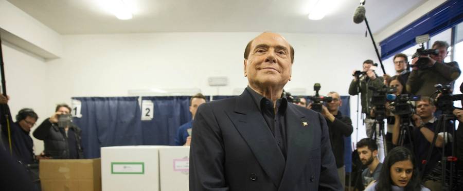 Leader of Forza Italia party Silvio Berlusconi attends to vote in the polling station on March 4, 2018 in Milan, Italy.