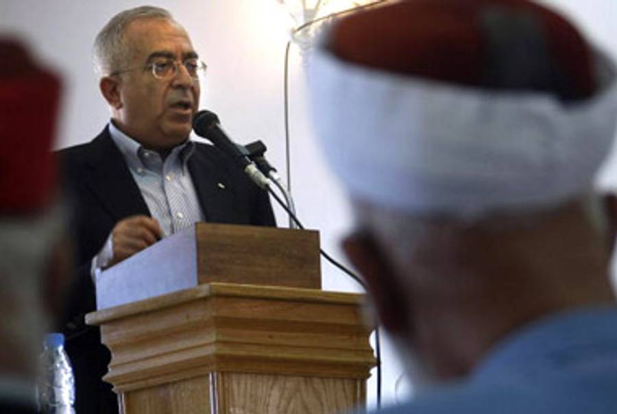 Fayyad speaking near Nablus last week.(Jaafar Ashtiyeh/AFP/Getty Images)
