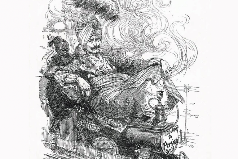 Cartoon depicting Max von Oppenheim by Leonard Raven-Hill, Punch, January 25, 1911.