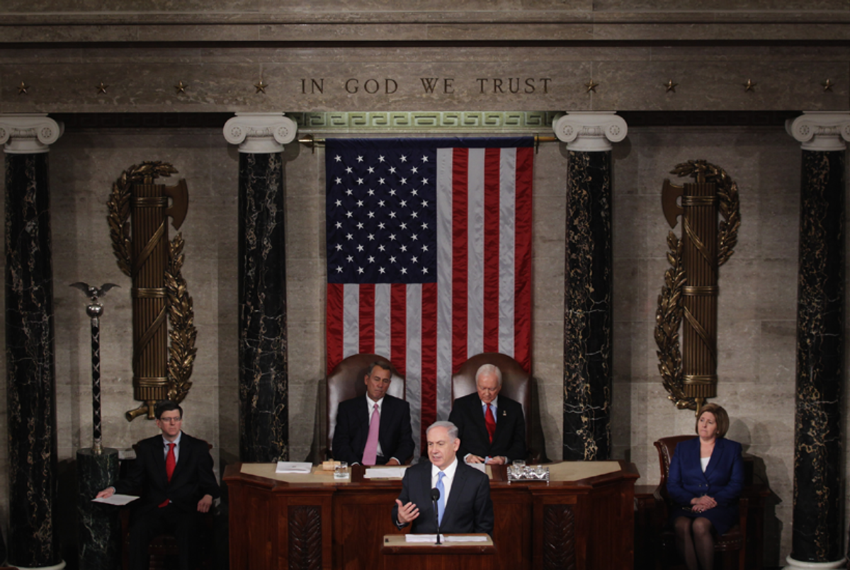 Israeli Prime Minister Benjamin Netanyahu speaks about Iran during a joint meeting of Congress on March 3, 2015. (Alex Wong/Getty Images)