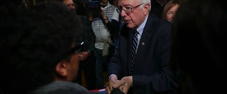 Democratic presidential candidate, Senator Bernie Sanders (I-VT), greets voters during a campaign event at Grand View University in Des Moines, Iowa, January 31, 2016.  