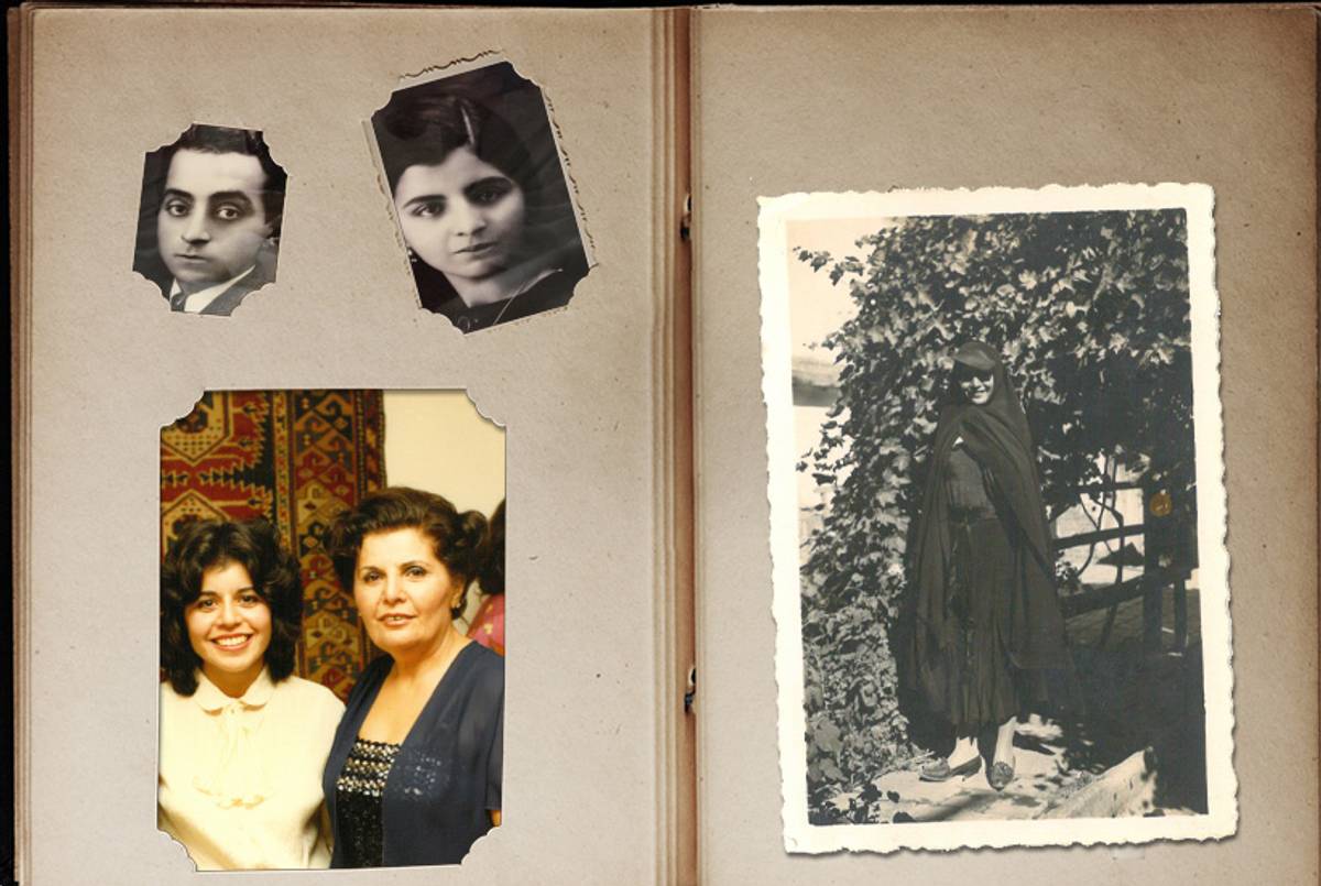 Clockwise from top left: Esther’s father, Esther’s mother, Esther’s mother, and Esther with her mother. (Photoillustration Tablet Magazine; original photos courtesy of Esther Amini and Shutterstock)