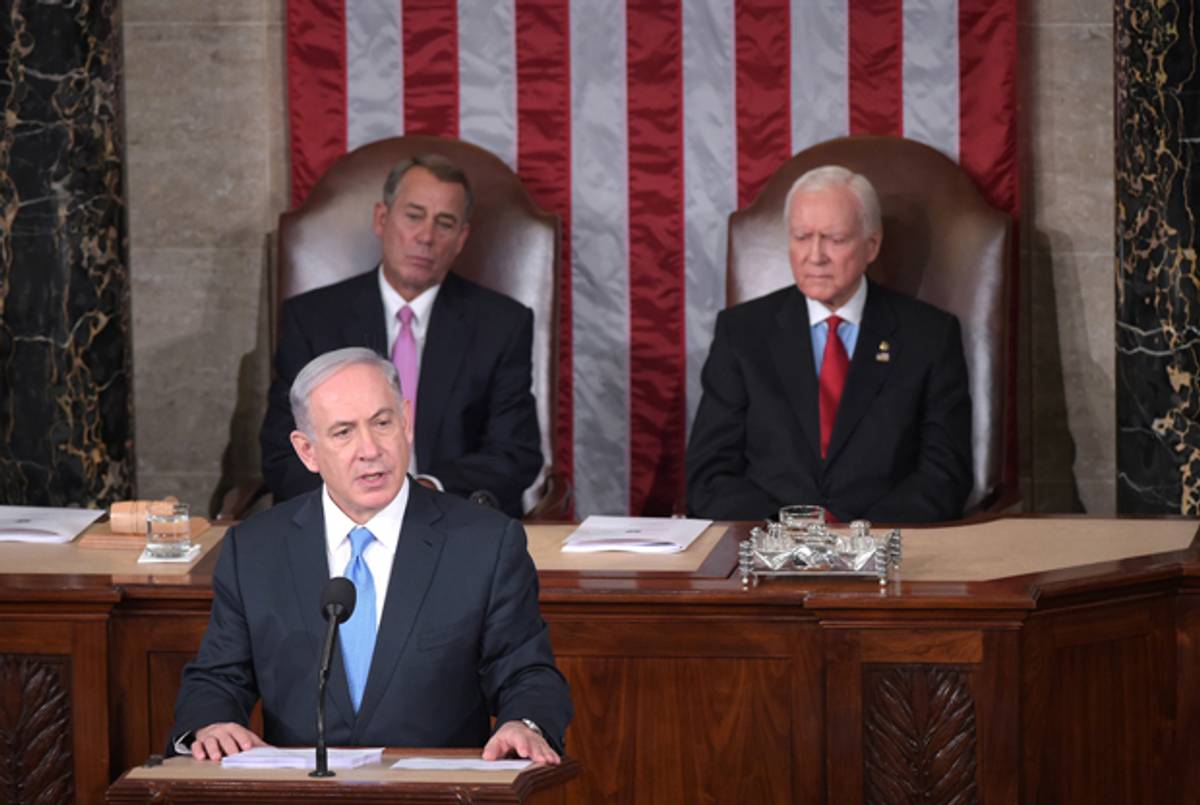 Israel's Prime Minister Benjamin Netanyahu addresses a joint session of the U.S. Congress on March 3, 2015 at the US Capitol in Washington, D.C. (MANDEL NGAN/AFP/Getty Images)