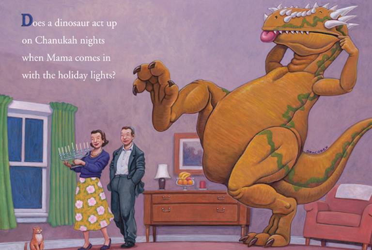 From How Do Dinosaurs Say Happy Chanukah by Jane Yolen, illustrated by Mark Teague, copyright 2012. (Used with permission from Blue Sky Press/Scholastic)