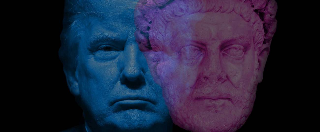 'Just because your god performs miracles, you think you can scorn the emperor?'  Trump and Emperor Diocletian (CE 244-311). Photo illustration: Tablet Magazine; original photos: Alex Wong/Getty Images; Wikipedia Commons