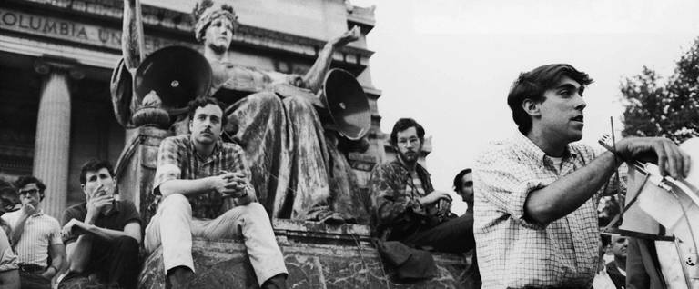 American activist Mark Rudd, president of Students for a Democratic Society (SDS), addresses students at Columbia University, May 3, 1968. 