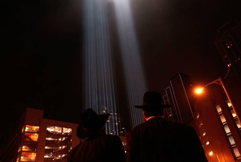 The "Tribute in Light" memorial, New York, 2007.(Chris Hondros/Getty Images)