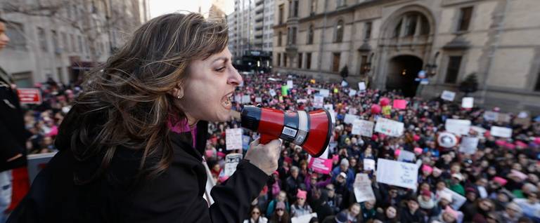 New York State Assemblywoman Christine Pellegrino speaks to the crowd during the 2018 Women's March in New York City on Jan. 20, 2018.
