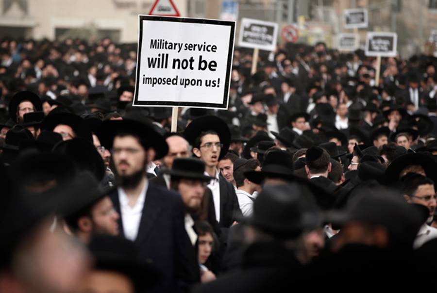 Hundreds of thousands of Ultra Orthodox Jews gather on March 2, 2014, in Jerusalem to demonstrate against any plans to make them undergo military service. (THOMAS COEX/AFP/Getty Images)
