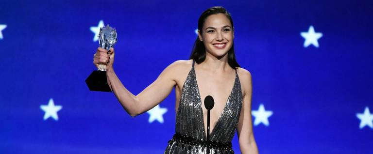Gal Gadot accepts the SeeHer Award onstage during The 23rd Annual Critics' Choice Awards at Barker Hangar on January 11, 2018 in Santa Monica, California.