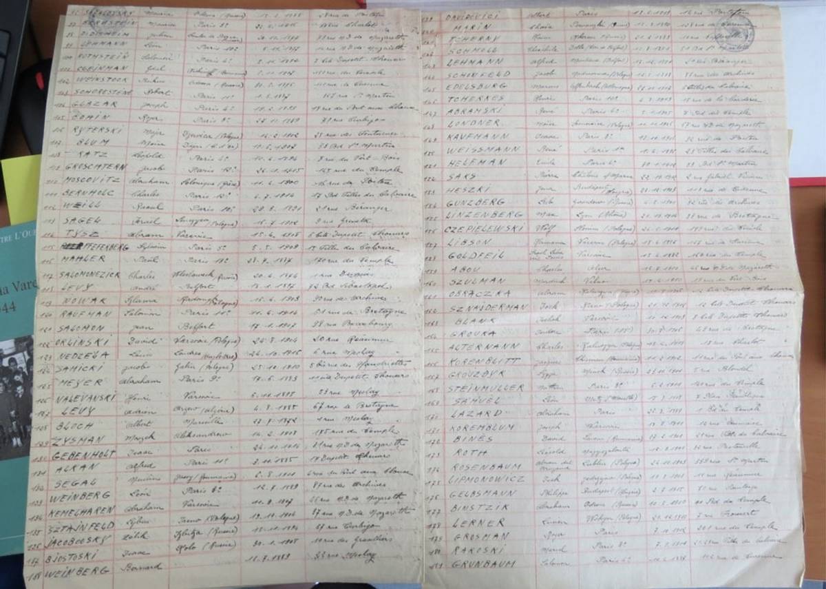IA list of name of French Jews, and others, arrested and deported to the Drancy internment camp. Found in Les Archives de la Préfecture de Police. August, 2016. (Photo: Clare Church)