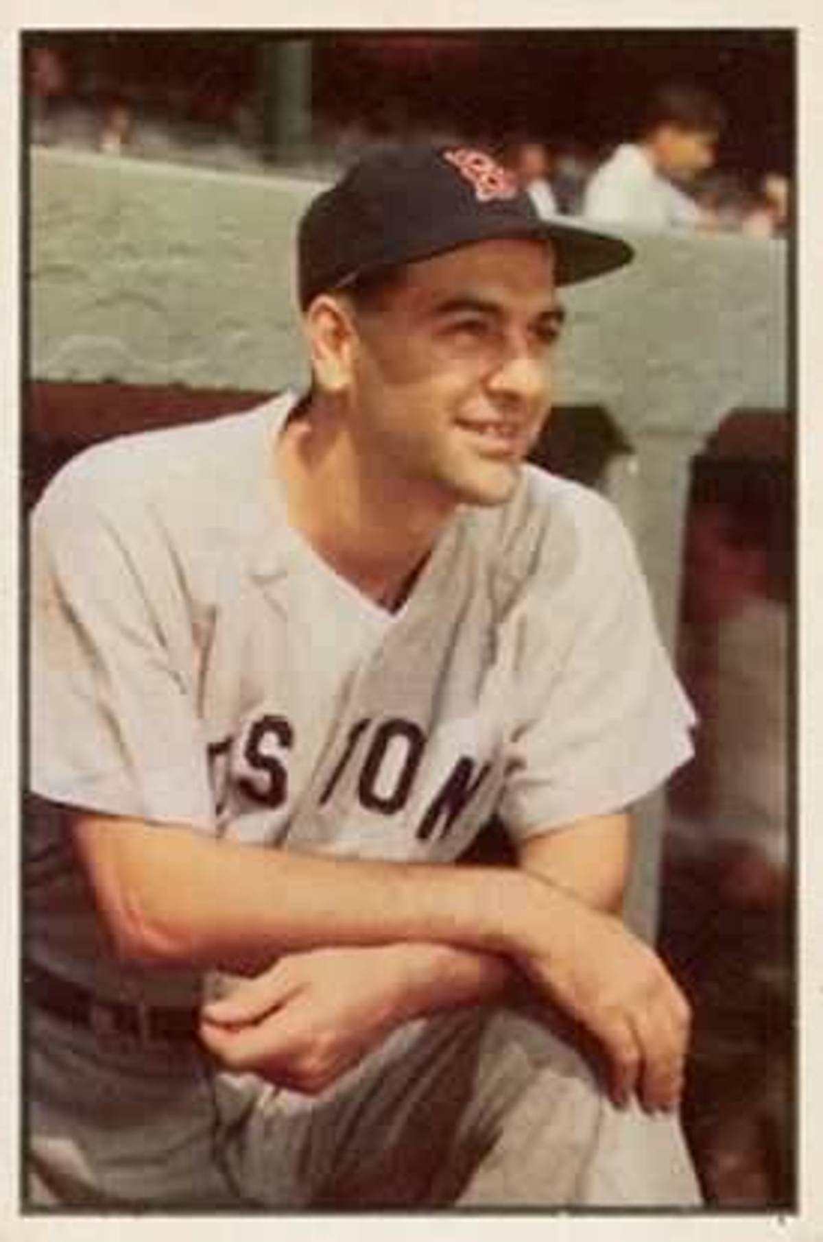 1953 Bowman Color baseball card of Lou Boudreau of the Boston Red Sox #57. (Wikimedia)