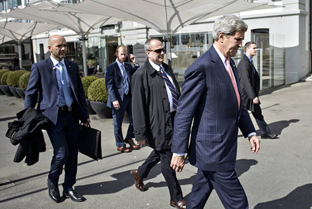 U.S. Secretary of State John Kerry during Iran nuclear talks in Lausanne, Switzerland, on March 30, 2015. (Brendan Smialowski/AFP/Getty Images)