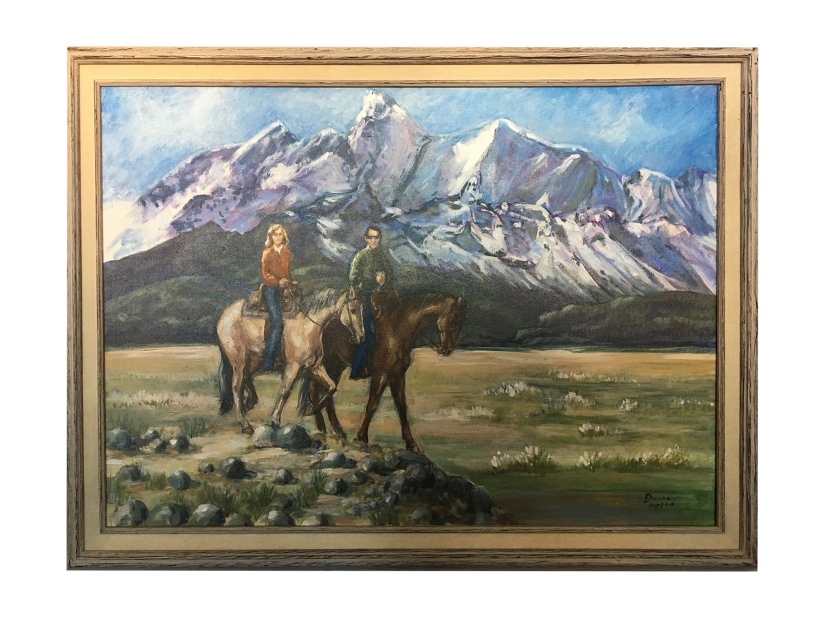 Donna Impero’s portrait of Jerry and Rita riding in front of the Himalayas