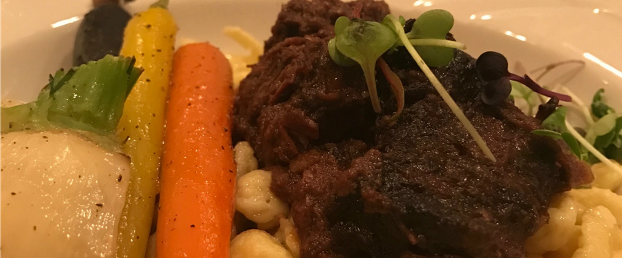 Beef shoulder served with traditional Hungarian 'nokedli.'