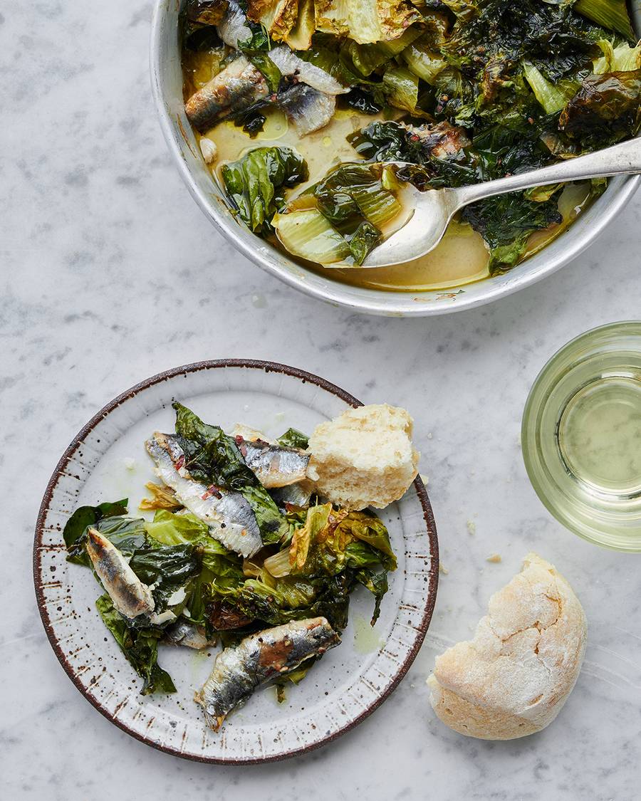 Baked anchovies and escarole