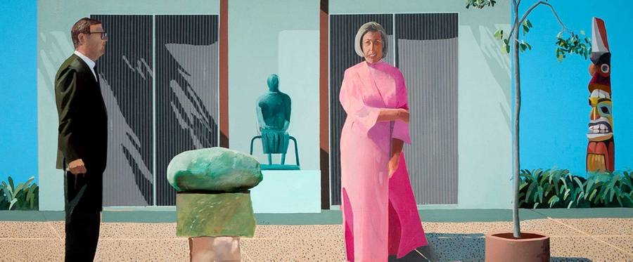 David Hockney, 'American Collectors (Fred and Marcia Weisman),' 1968, from 'David Hockney at The Met,' 2017.