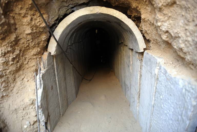 The entrance of a tunnel reportedly dug by Palestinians beneath the border between the Gaza Strip and Israel and recently uncovered by Israeli troops, on October 13, 2013.(DAVID BUIMOVITCH/AFP/Getty Images)