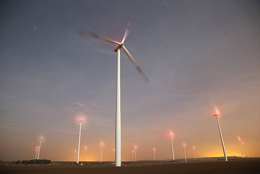 Wind turbines erected on the site of a former open-pit coal near Peitz, Germany. (Sean Gallup/Getty Images)