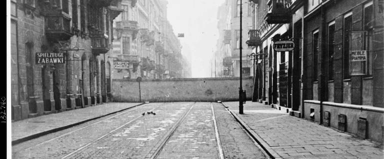 Undated photo of a section of the eight-foot high concrete wall encircling the Jewish ghetto in Warsaw, Poland. 