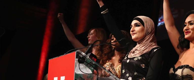 Linda Sarsour onstage at the Ms. Foundation for Women 2017 Gloria Awards Gala & After Party at Capitale on May 3, 2017 in New York City. 