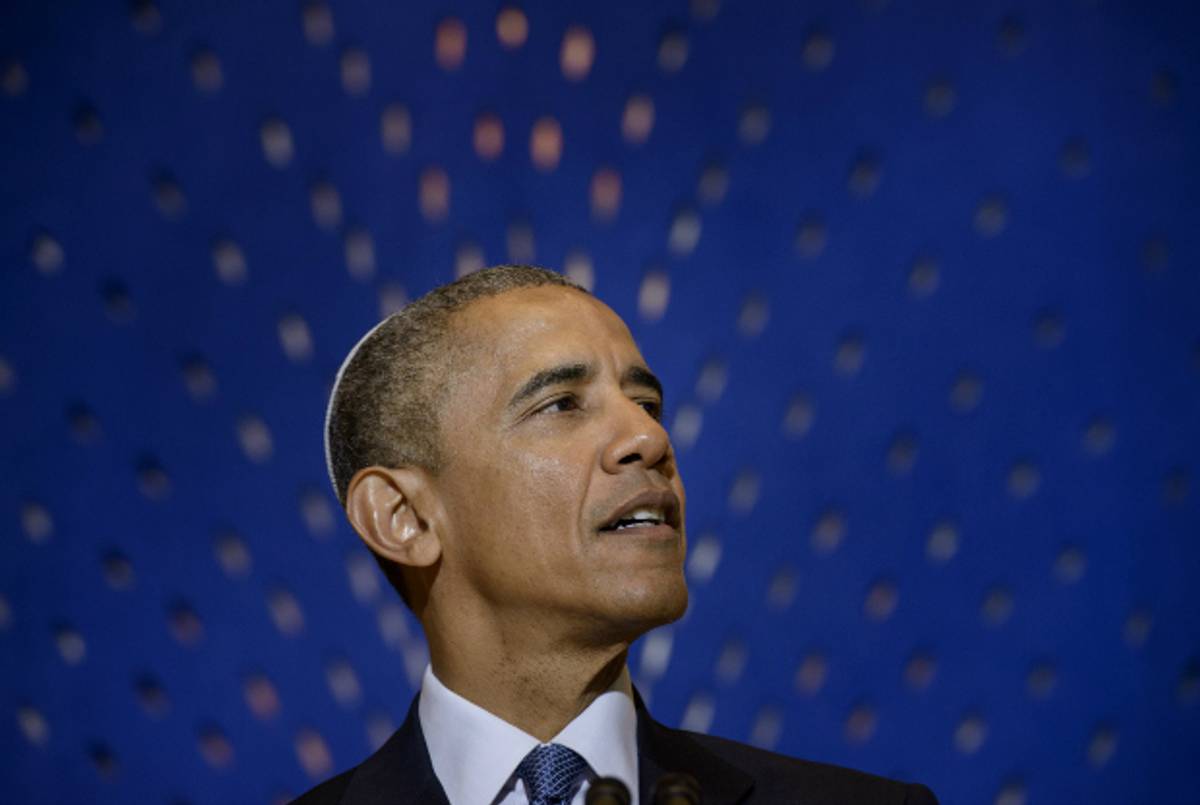 Barack Obama at Adas Israel Congregation in Washington, DC, May 22, 2015. (Brendan Smialowski/AFP/Getty Images)