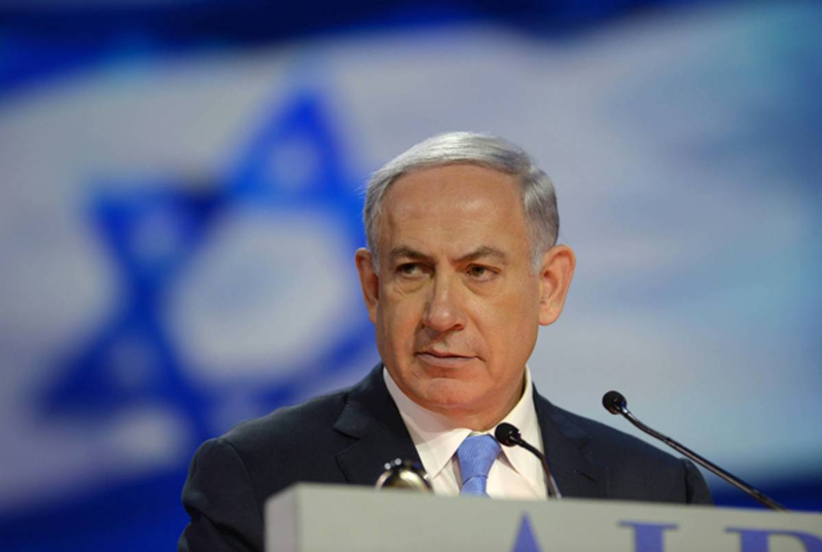 Israeli Prime Minister Benjamin Netanyahu addresses the American Israel Public Affairs Committee (AIPAC) policy conference in Washington, D.C., on March 2, 2015. (NICHOLAS KAMM/AFP/Getty Images)