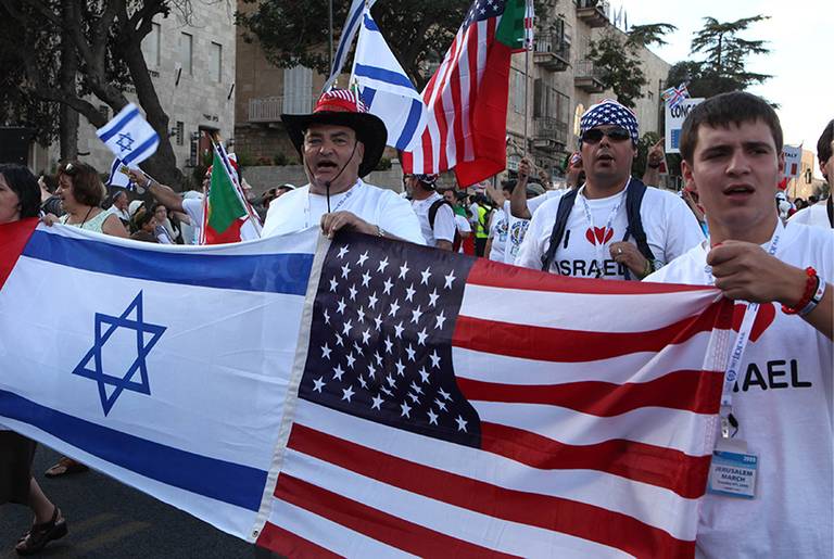 Christian Evangelicals march in celebration of Sukkot in Jerusalem on Oct. 6, 2009. (Gali Tibbon/AFP/Getty Images)