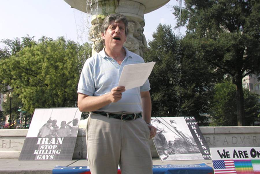 Barrett Brick speaking at a Washington, D.C. protest against Iran's treatment of LGBT people on July 19, 2006.(Antonio Ruffini/GLAA)