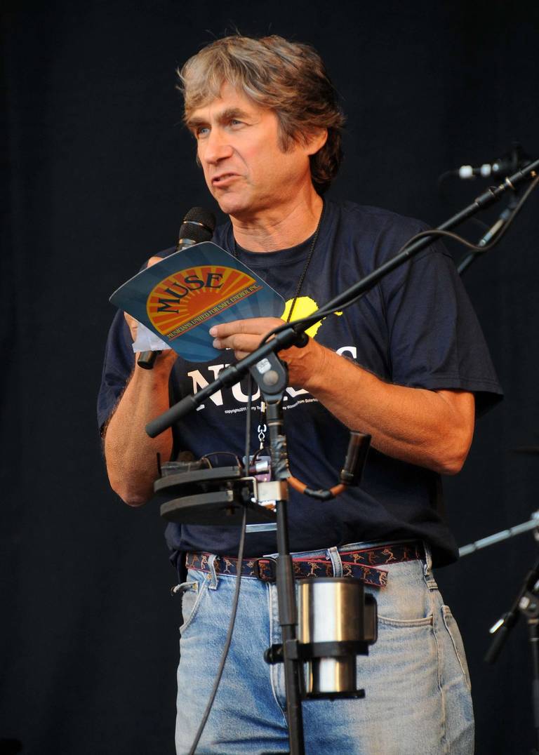 Harvey Wasserman speaks during the Muse Benefit Concert for Japan Relief at Shoreline Amphitheatre in Mountain View, California, on Aug. 7, 2011 