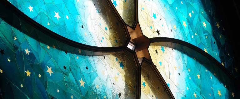 Rose window at Eldridge Street Synagogue, designed by Kiki Smith and Deborah Gans.