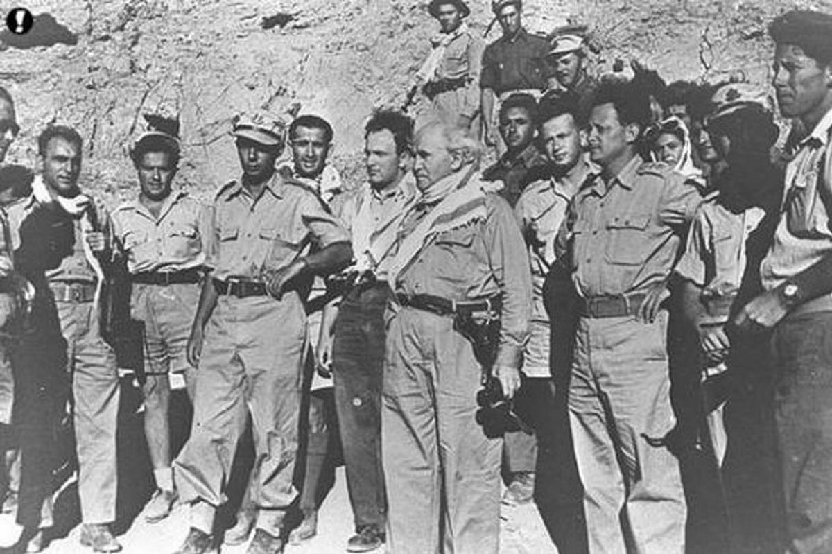 David Ben-Gurion with Yigal Allon and Yitzhak Rabin in the Negev, during the 1948 Arab–Israeli War. (Wikimedia)