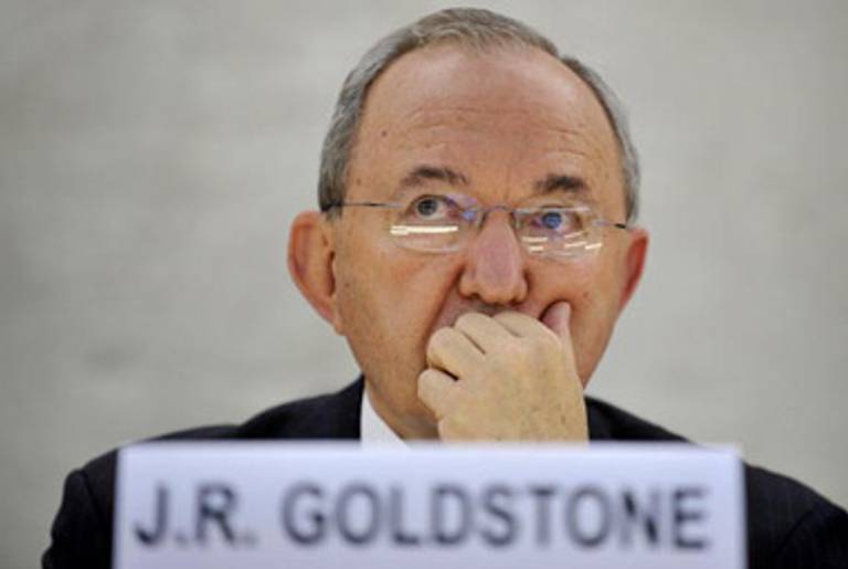 Goldstone at the U.N. Human Rights Council in Geneva on Tuesday.(Fabrice Coffrini/AFP/Getty Images)