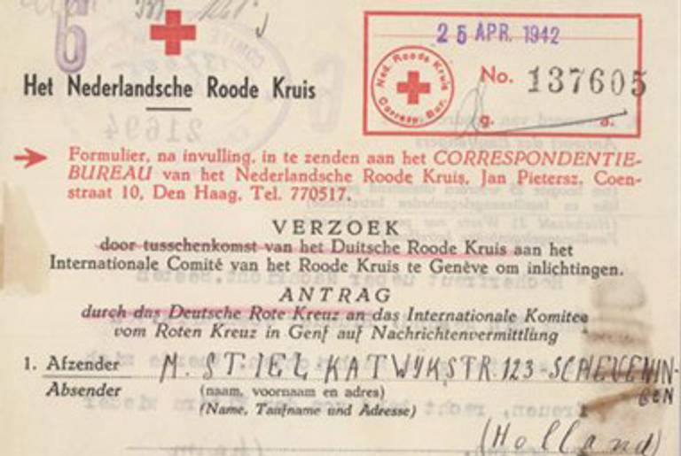 Lost letter sent in 1942 between Moshe Stiel in The Hague and Chaim Bukiet in Shanghai(Netherlands Red Cross World War II Archives)
