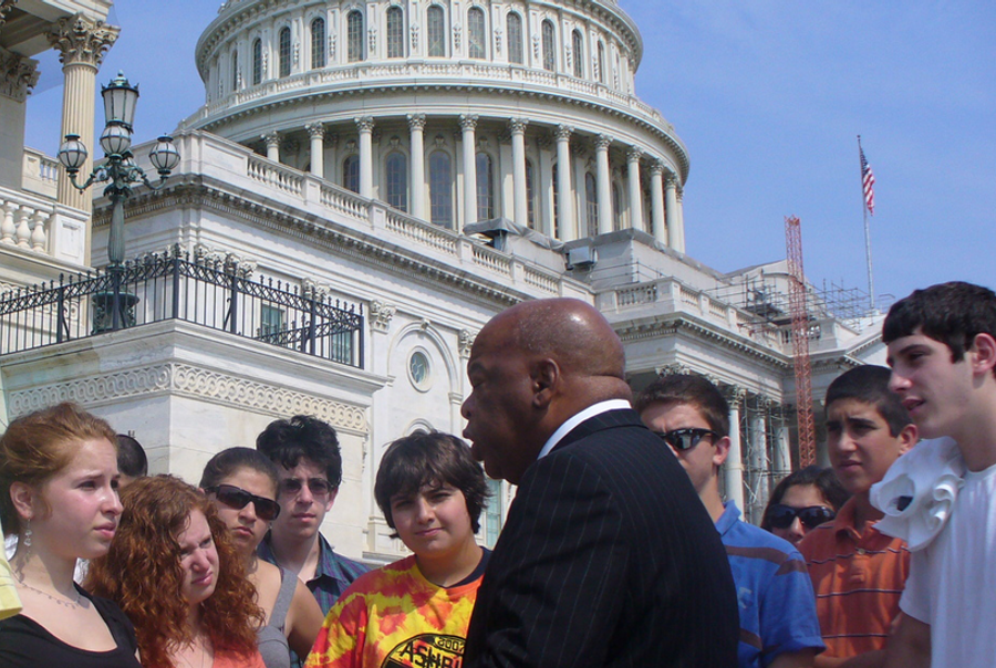 Congressman John Lewis speaks with Etgar 36 participants outside the U.S. Capitol.(All images courtesy of Billy Planer)