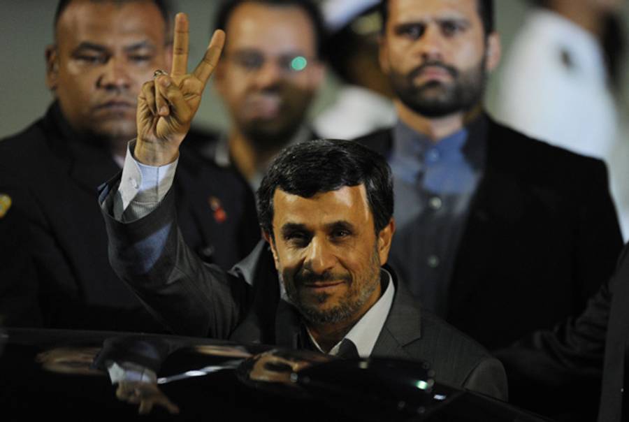 President Ahmadinejad arrives in Venezuela for a South America trip yesterday.(Juan Barreto/AFP/Getty Images)