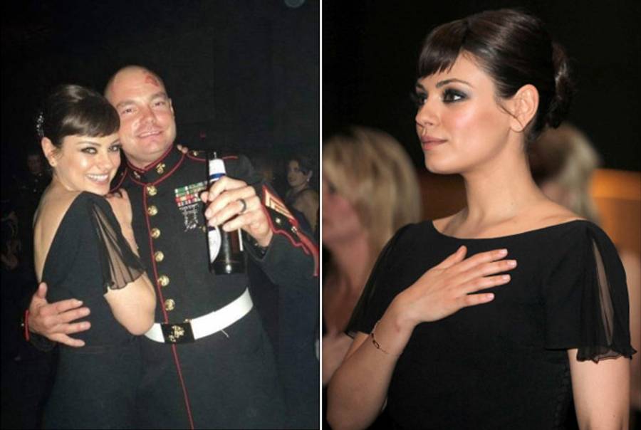 Mila Kunis and Sgt. Scott Moore at the Marine Corps Ball Nov. 18.(Mila Kunis Online)