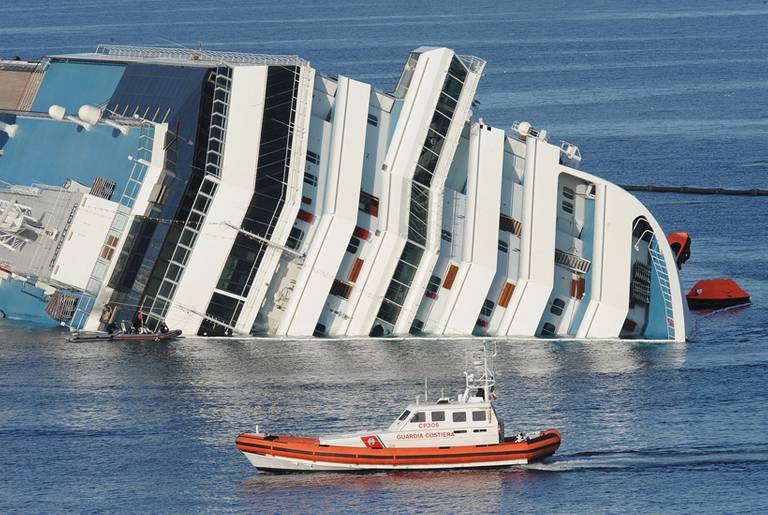 The cruise ship Costa Concordia lies stricken off the shore of the Italian island of Giglio on Jan. 21, 2012.(Tullio M. Puglia/Getty Images)