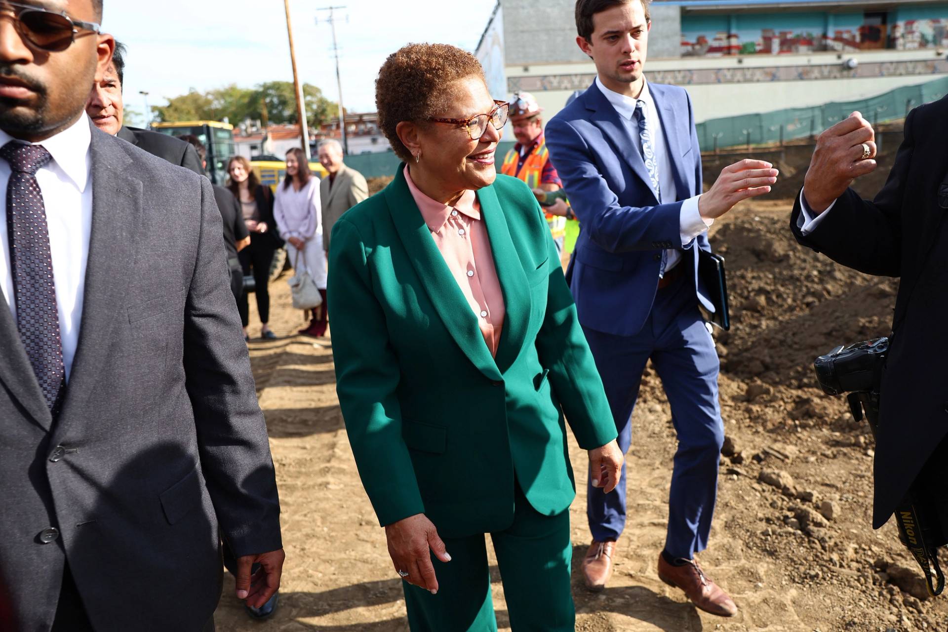 Los Angeles Mayor Karen Bass touring an affordable housing project construction site in Los Angeles