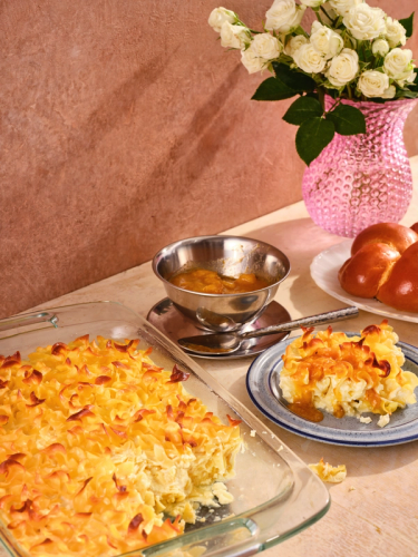 Labne Noodle Kugel With Persimmon Relish