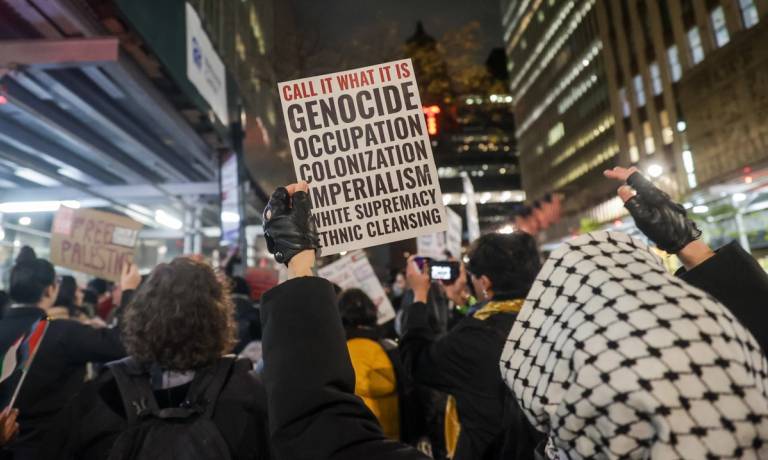 City University of New York (CUNY) alumni who support Palestine, protest outside of Chancellor office of CUNY at Midtown Manhattan in New York, United States on December 05, 2023. 