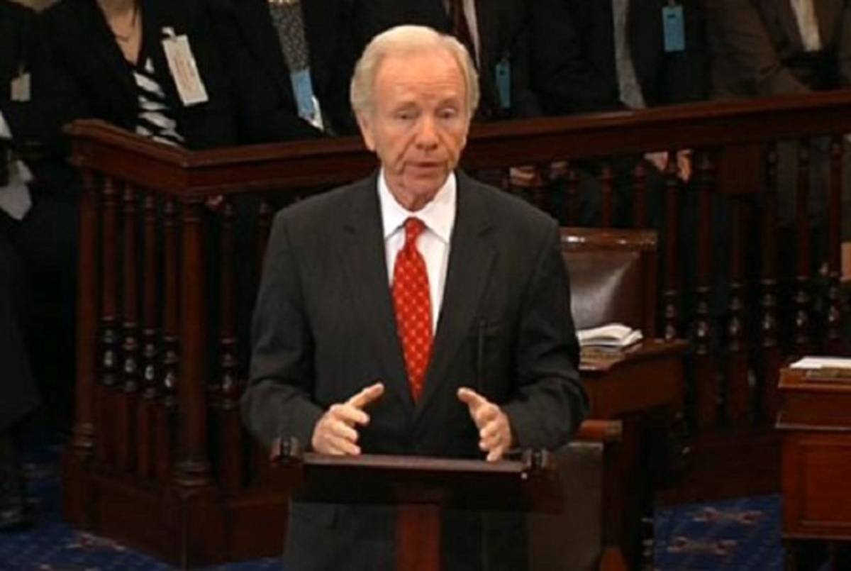 Senator Joseph Lieberman Addressing the Senate Yesterday(Screenshot)