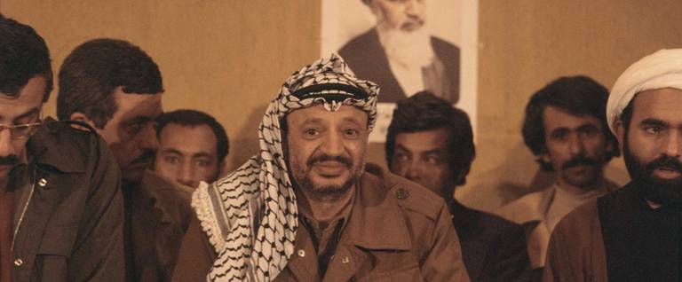 Yasser Arafat during a press conference in Tehran, 1979